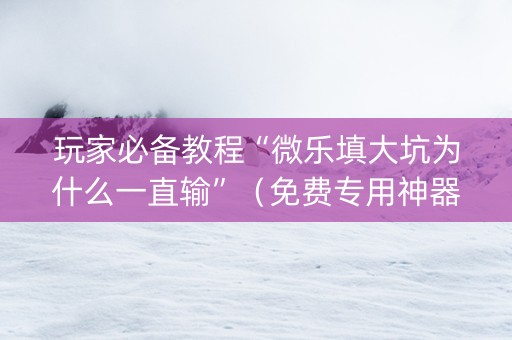 玩家必备教程“微乐填大坑为什么一直输”（免费专用神器)