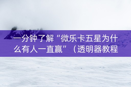 一分钟了解“微乐卡五星为什么有人一直赢”（透明器教程)