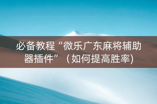 必备教程“微乐广东麻将辅助器插件”（如何提高胜率)
