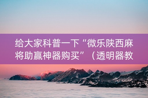 给大家科普一下“微乐陕西麻将助赢神器购买”（透明器教程)