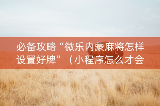 必备攻略“微乐内蒙麻将怎样设置好牌”（小程序怎么才会赢)