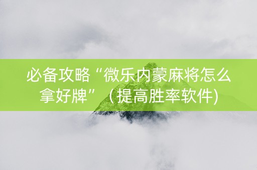 必备攻略“微乐内蒙麻将怎么拿好牌”（提高胜率软件)