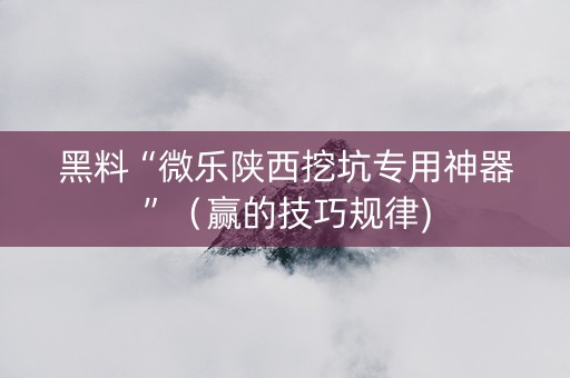 黑料“微乐陕西挖坑专用神器”（赢的技巧规律)
