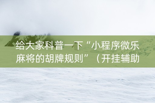 给大家科普一下“小程序微乐麻将的胡牌规则”（开挂辅助器插件)