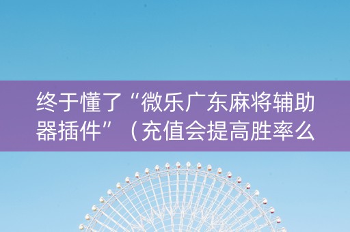 终于懂了“微乐广东麻将辅助器插件”（充值会提高胜率么)