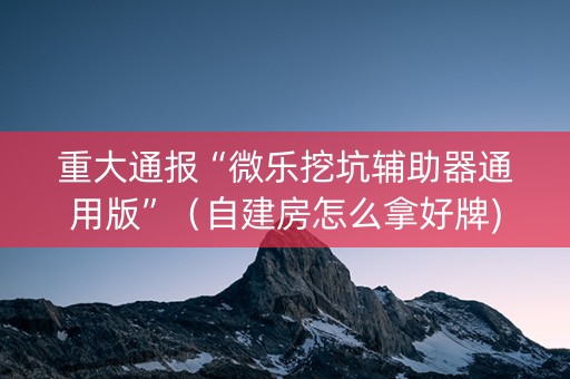 重大通报“微乐挖坑辅助器通用版”（自建房怎么拿好牌)