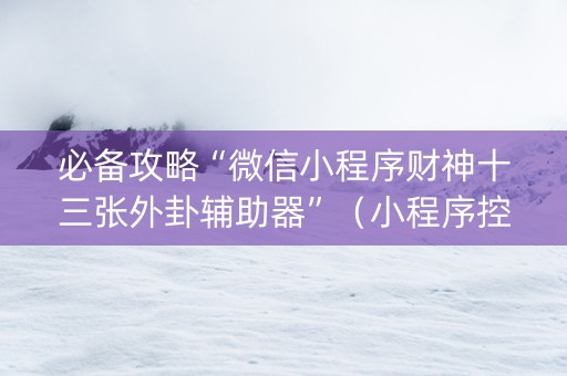必备攻略“微信小程序财神十三张外卦辅助器”（小程序控牌器)