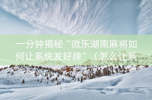 一分钟揭秘“微乐湖南麻将如何让系统发好牌”（怎么让系统给你发好牌)