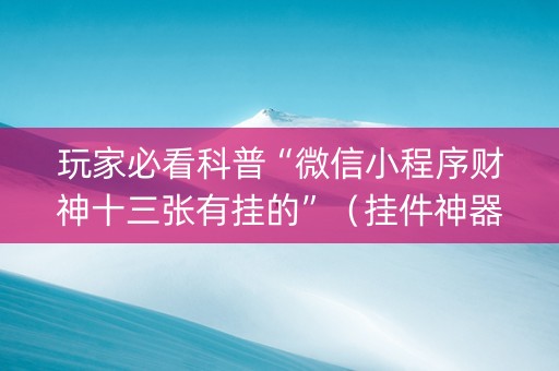 玩家必看科普“微信小程序财神十三张有挂的”（挂件神器)