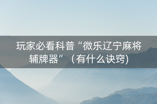 玩家必看科普“微乐辽宁麻将辅牌器”（有什么诀窍)