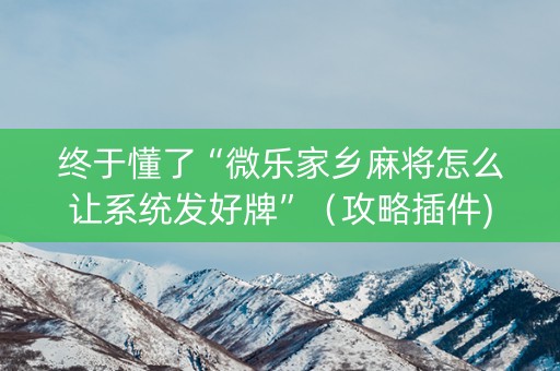 终于懂了“微乐家乡麻将怎么让系统发好牌”（攻略插件)