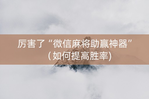 厉害了“微信麻将助赢神器”（如何提高胜率)