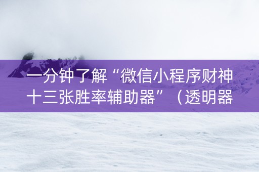 一分钟了解“微信小程序财神十三张胜率辅助器”（透明器教程)