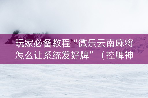 玩家必备教程“微乐云南麻将怎么让系统发好牌”（控牌神器)