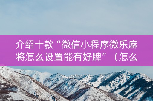 介绍十款“微信小程序微乐麻将怎么设置能有好牌”（怎么增加胜率)