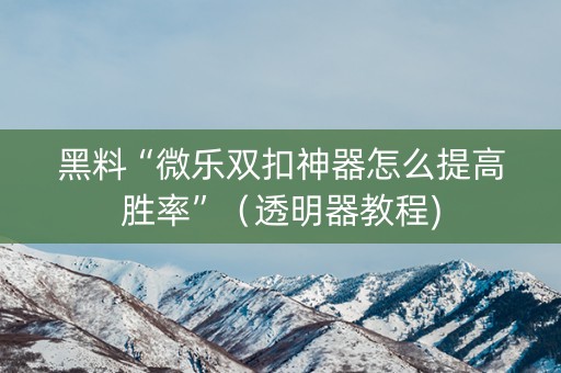 黑料“微乐双扣神器怎么提高胜率”（透明器教程)