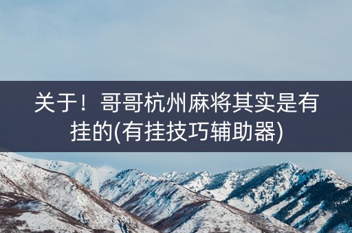 关于！哥哥杭州麻将其实是有挂的(有挂技巧辅助器)