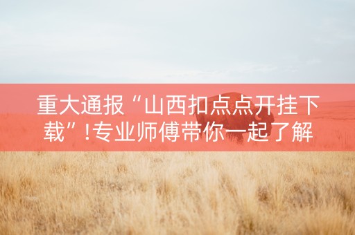 重大通报“山西扣点点开挂下载”!专业师傅带你一起了解（详细教程）-抖音