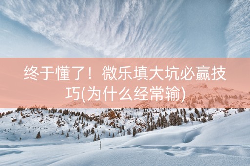 终于懂了！微乐填大坑必赢技巧(为什么经常输)