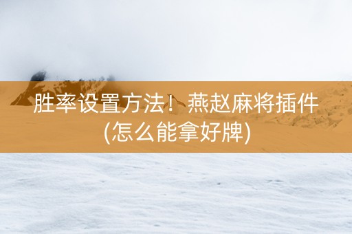 胜率设置方法！燕赵麻将插件(怎么能拿好牌)