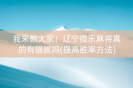 我来教大家！辽宁微乐麻将真的有猫腻吗(提高胜率方法)