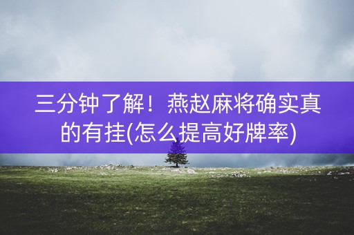 三分钟了解！燕赵麻将确实真的有挂(怎么提高好牌率)