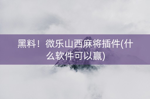 黑料！微乐山西麻将插件(什么软件可以赢)