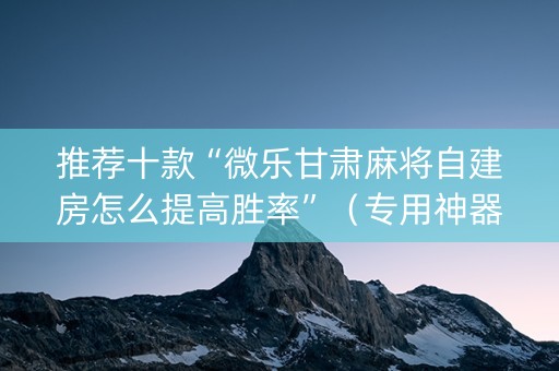 推荐十款“微乐甘肃麻将自建房怎么提高胜率”（专用神器)