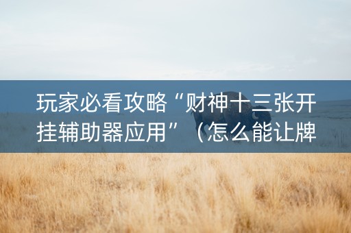 玩家必看攻略“财神十三张开挂辅助器应用”（怎么能让牌好一点)