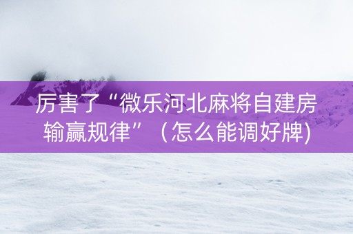 厉害了“微乐河北麻将自建房输赢规律”（怎么能调好牌)