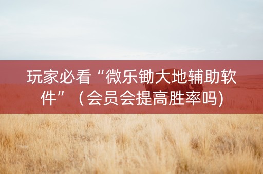 玩家必看“微乐锄大地辅助软件”（会员会提高胜率吗)