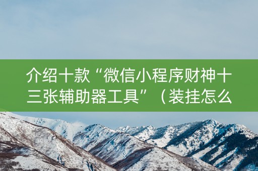 介绍十款“微信小程序财神十三张辅助器工具”（装挂怎么安装)