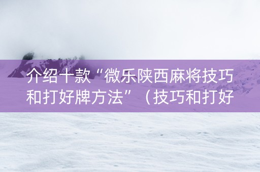 介绍十款“微乐陕西麻将技巧和打好牌方法”（技巧和打好牌方法)