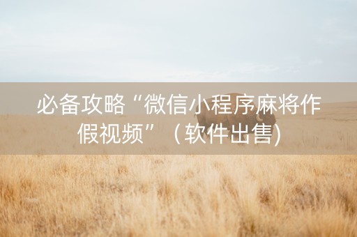 必备攻略“微信小程序麻将作假视频”（软件出售)
