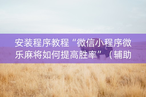 安装程序教程“微信小程序微乐麻将如何提高胜率”（辅助器下载)