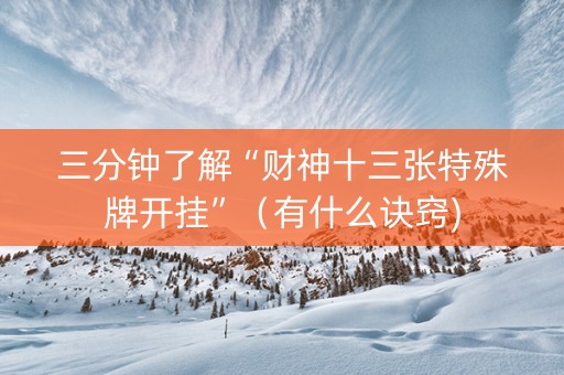 三分钟了解“财神十三张特殊牌开挂”（有什么诀窍)