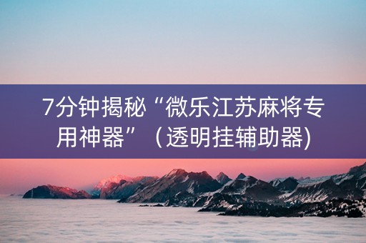 7分钟揭秘“微乐江苏麻将专用神器”（透明挂辅助器)