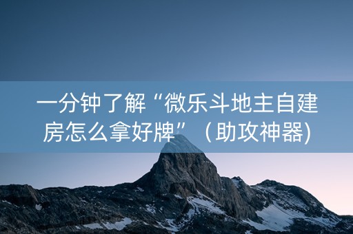 一分钟了解“微乐斗地主自建房怎么拿好牌”（助攻神器)