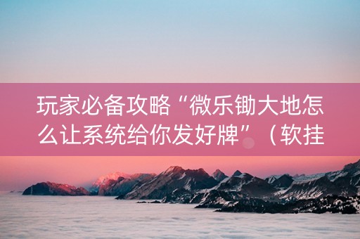玩家必备攻略“微乐锄大地怎么让系统给你发好牌”（软挂神器)