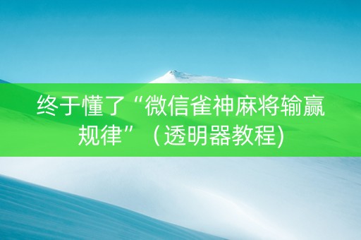 终于懂了“微信雀神麻将输赢规律”（透明器教程)