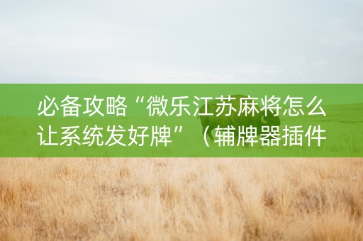 必备攻略“微乐江苏麻将怎么让系统发好牌”（辅牌器插件购买)