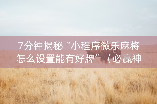 7分钟揭秘“小程序微乐麻将怎么设置能有好牌”（必赢神器辅助器)