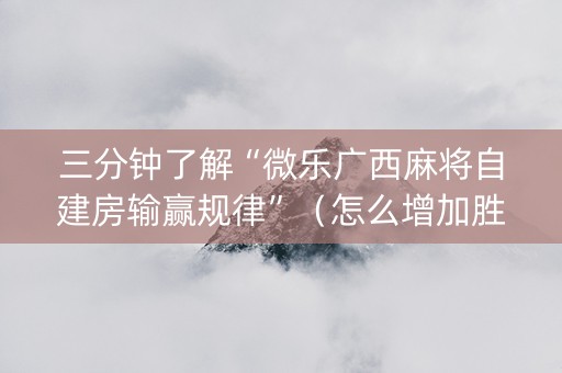三分钟了解“微乐广西麻将自建房输赢规律”（怎么增加胜率)