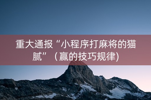 重大通报“小程序打麻将的猫腻”（赢的技巧规律)