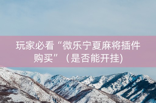 玩家必看“微乐宁夏麻将插件购买”（是否能开挂)