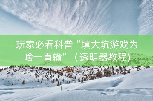 玩家必看科普“填大坑游戏为啥一直输”（透明器教程)