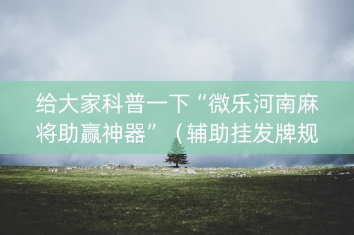 给大家科普一下“微乐河南麻将助赢神器”（辅助挂发牌规律)