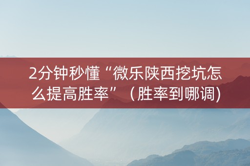 2分钟秒懂“微乐陕西挖坑怎么提高胜率”（胜率到哪调)