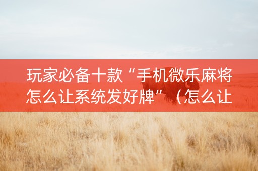 玩家必备十款“手机微乐麻将怎么让系统发好牌”（怎么让系统给自己好牌)