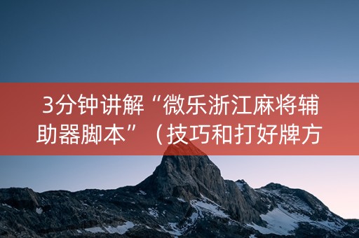 3分钟讲解“微乐浙江麻将辅助器脚本”（技巧和打好牌方法)